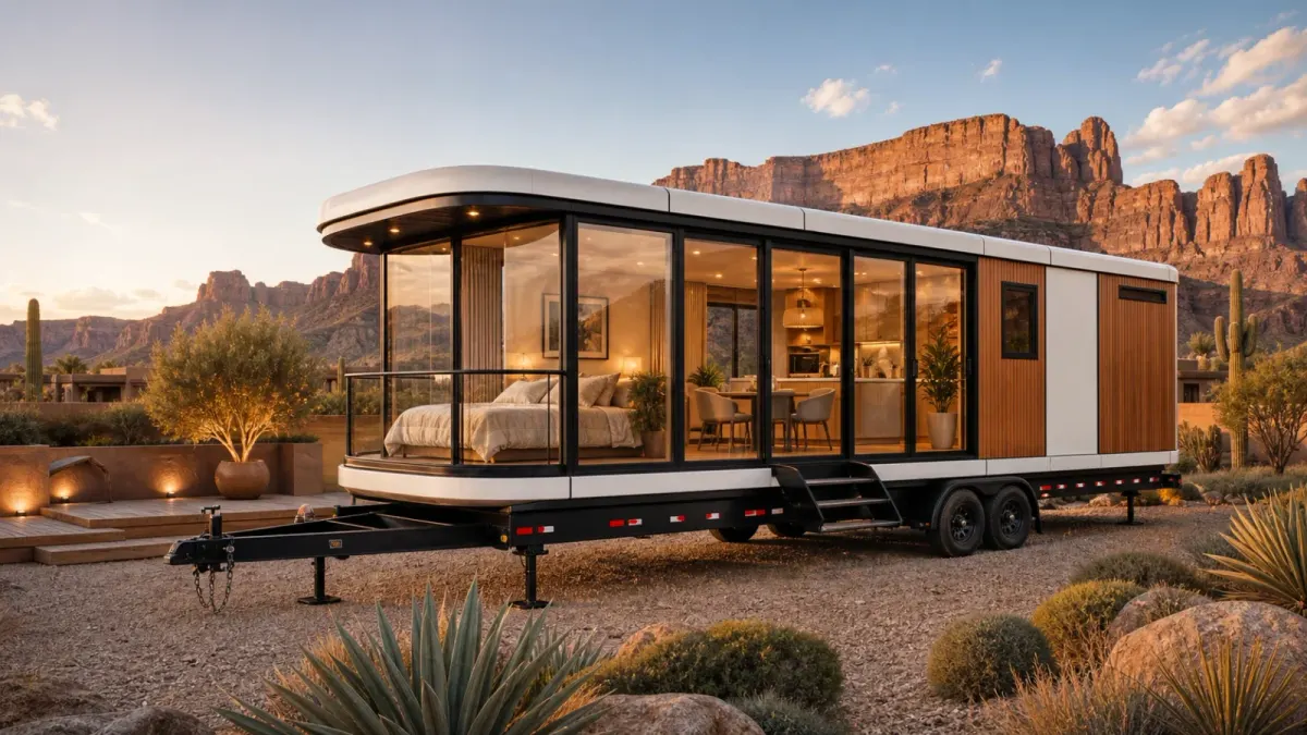 Desert cabin cluster used for dust-control entry planning in Middle East projects