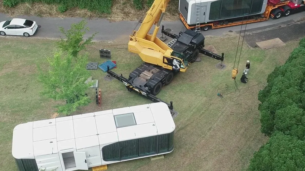 Aerial placement of modular cabins for private campground overflow and site planning