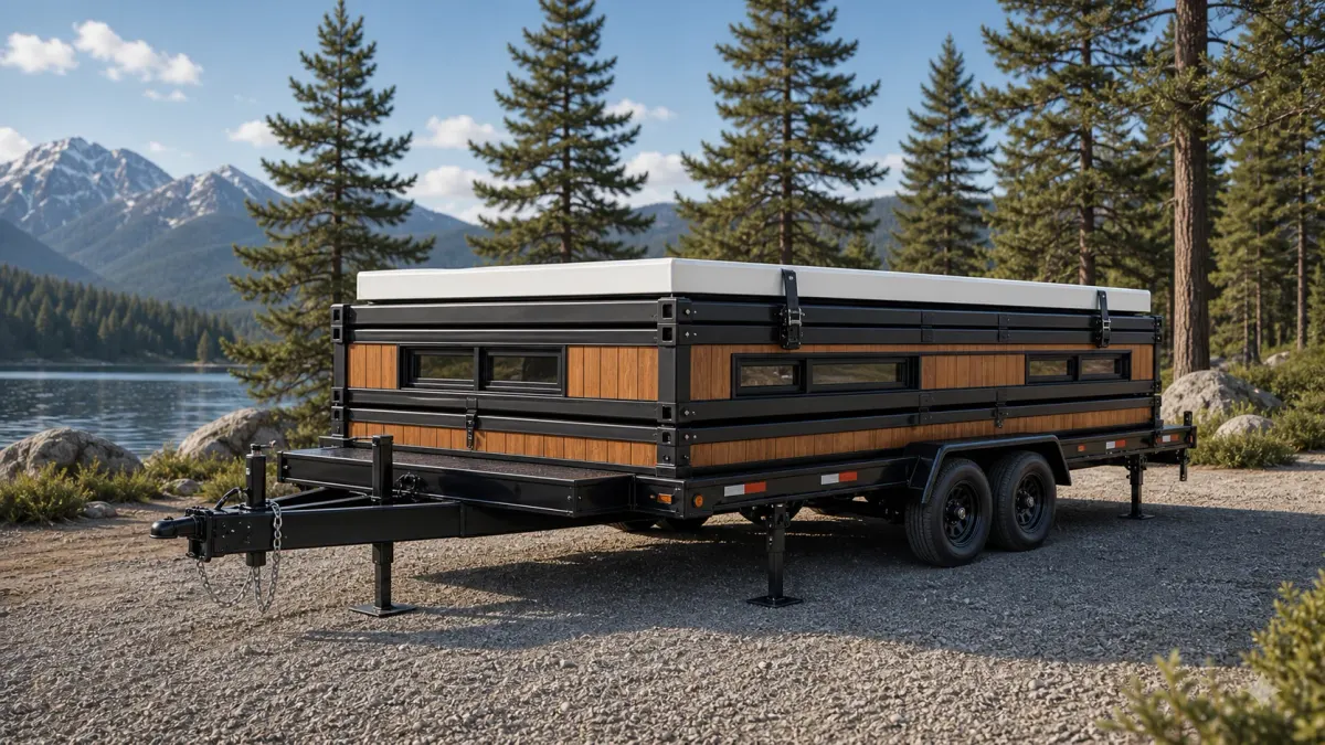 Folded trailer-ready module in transport configuration for inventory planning