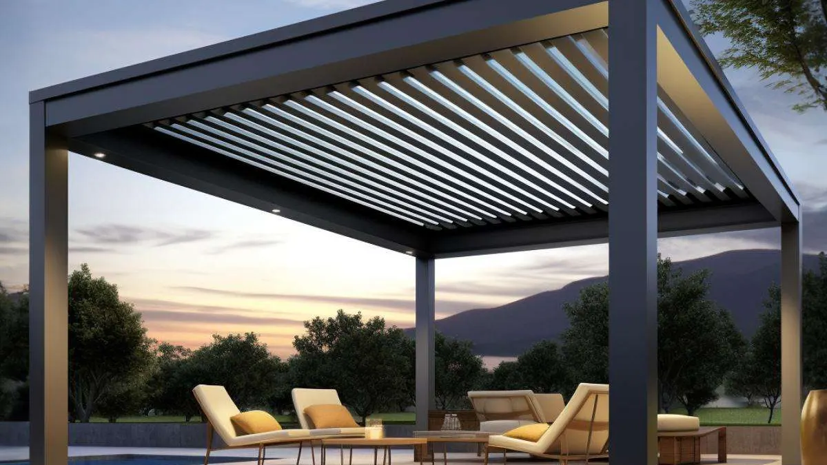 Adjustable pergola and shaded outdoor space for Saudi resort privacy planning