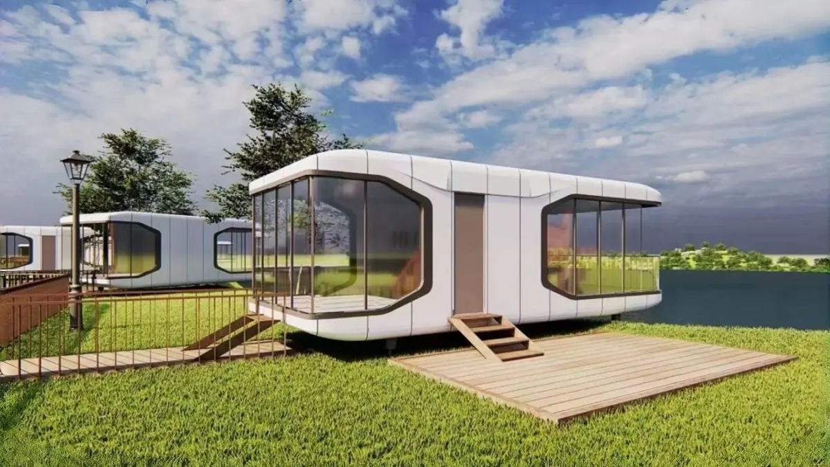 Compact mobile capsule cabin in a hospitality setting for Saudi tourism support planning