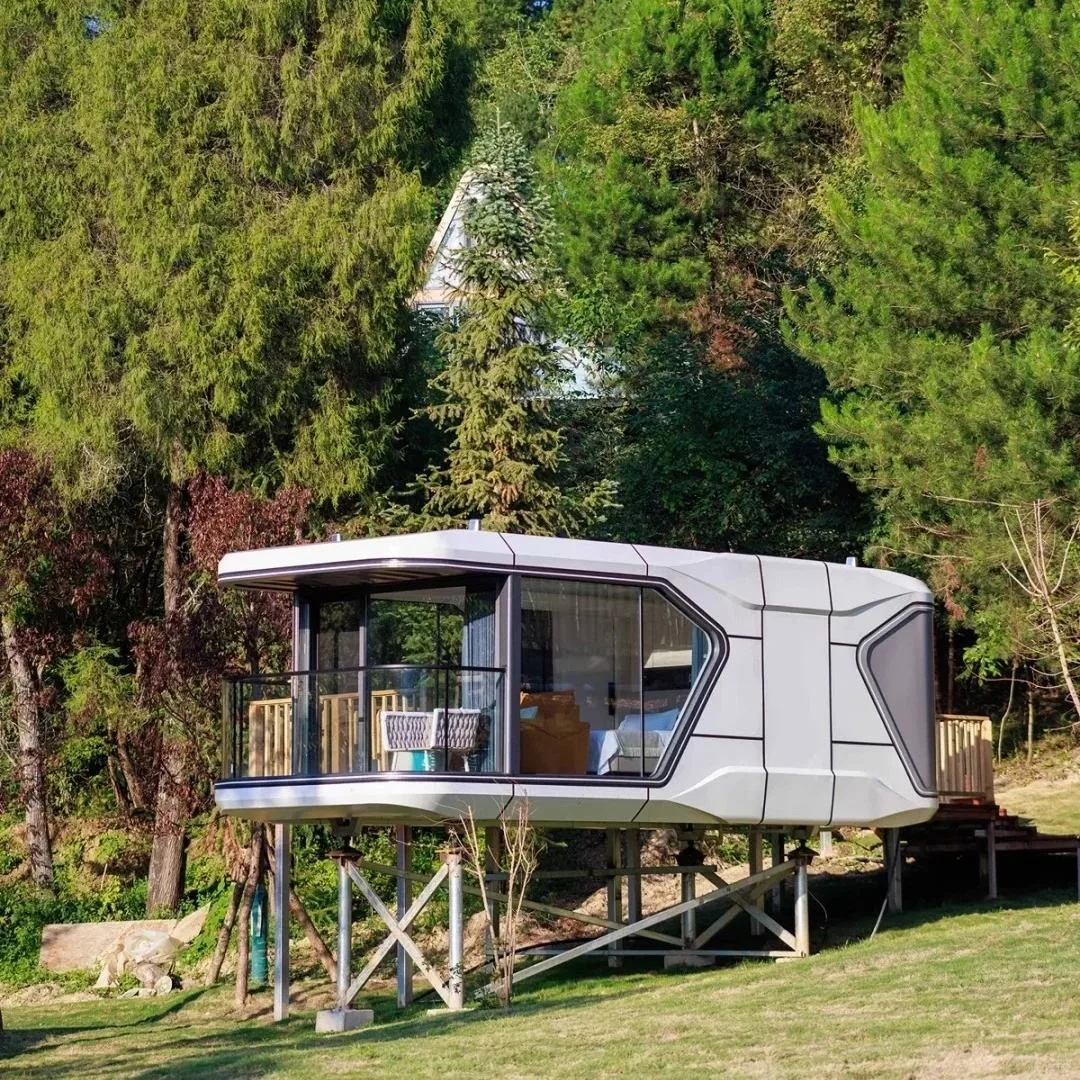 Trailer-ready space capsule cabin in a North America outdoor hospitality setting for project inquiries