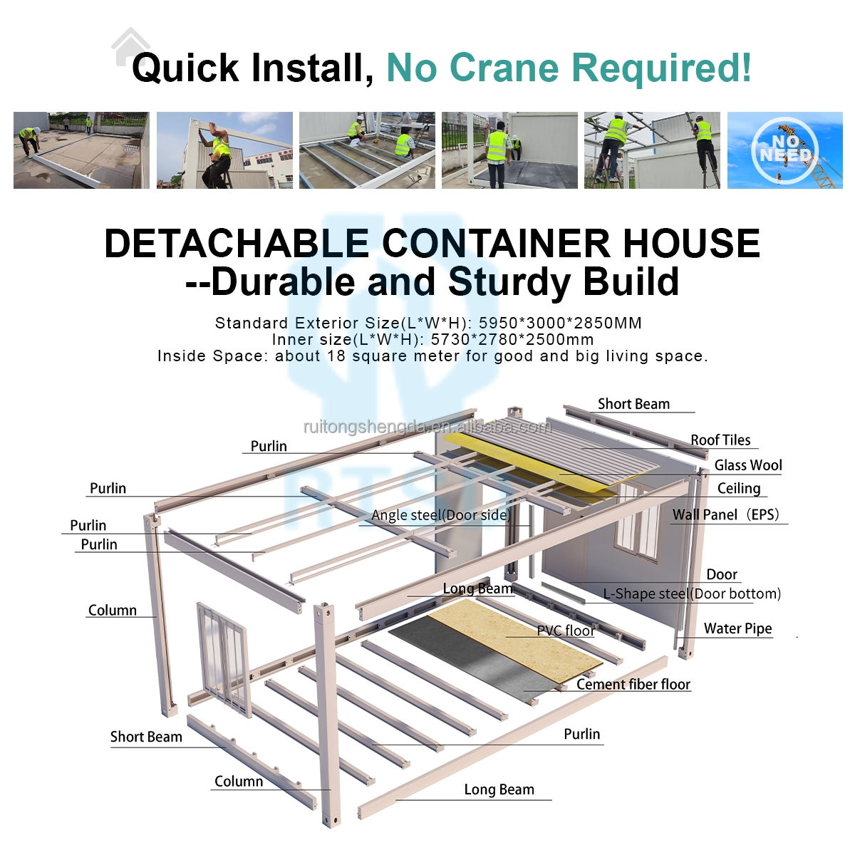Quick Build Detachable Office Container structure diagram