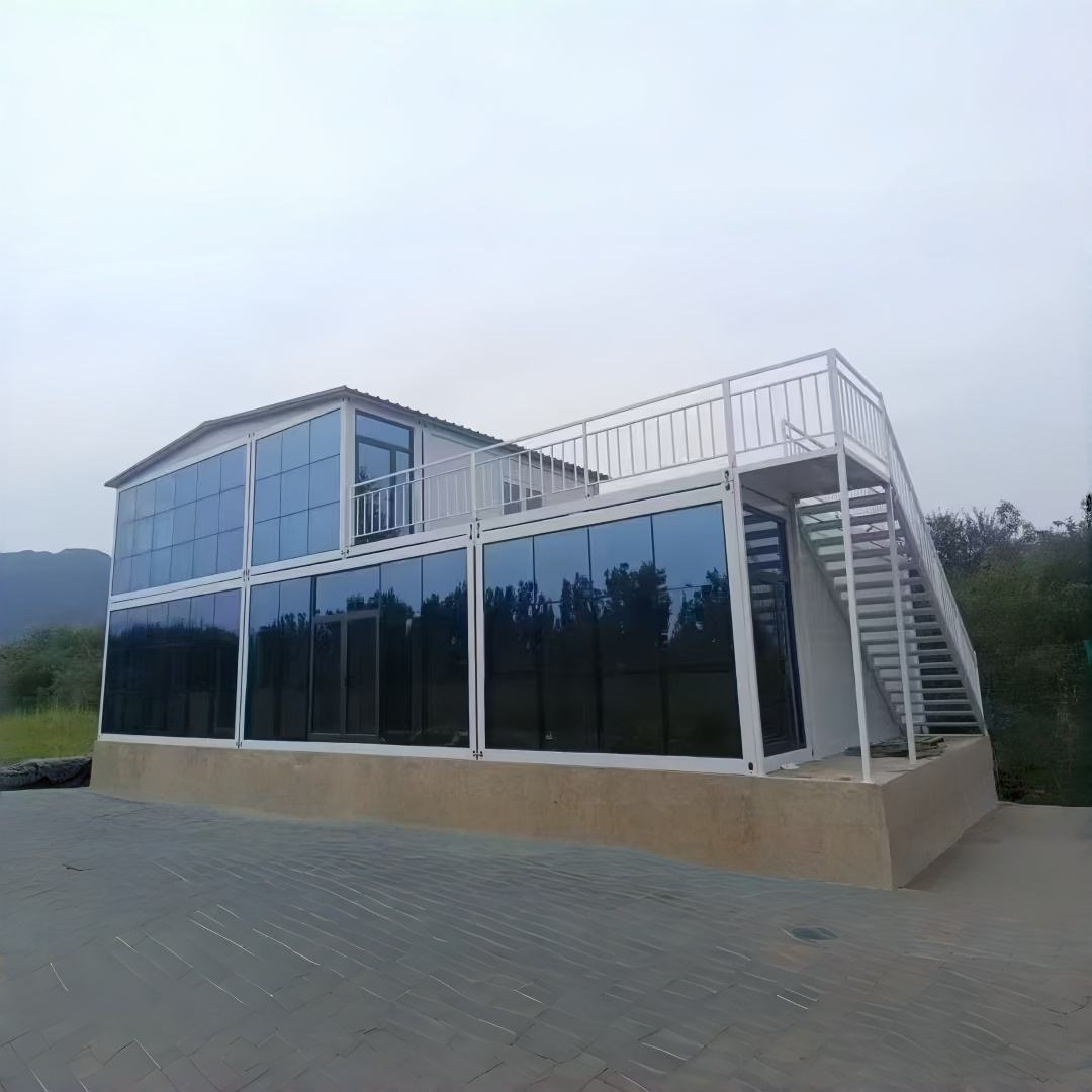 Two-Storey Glass Curtain Wall Flat Pack Building configuration reference