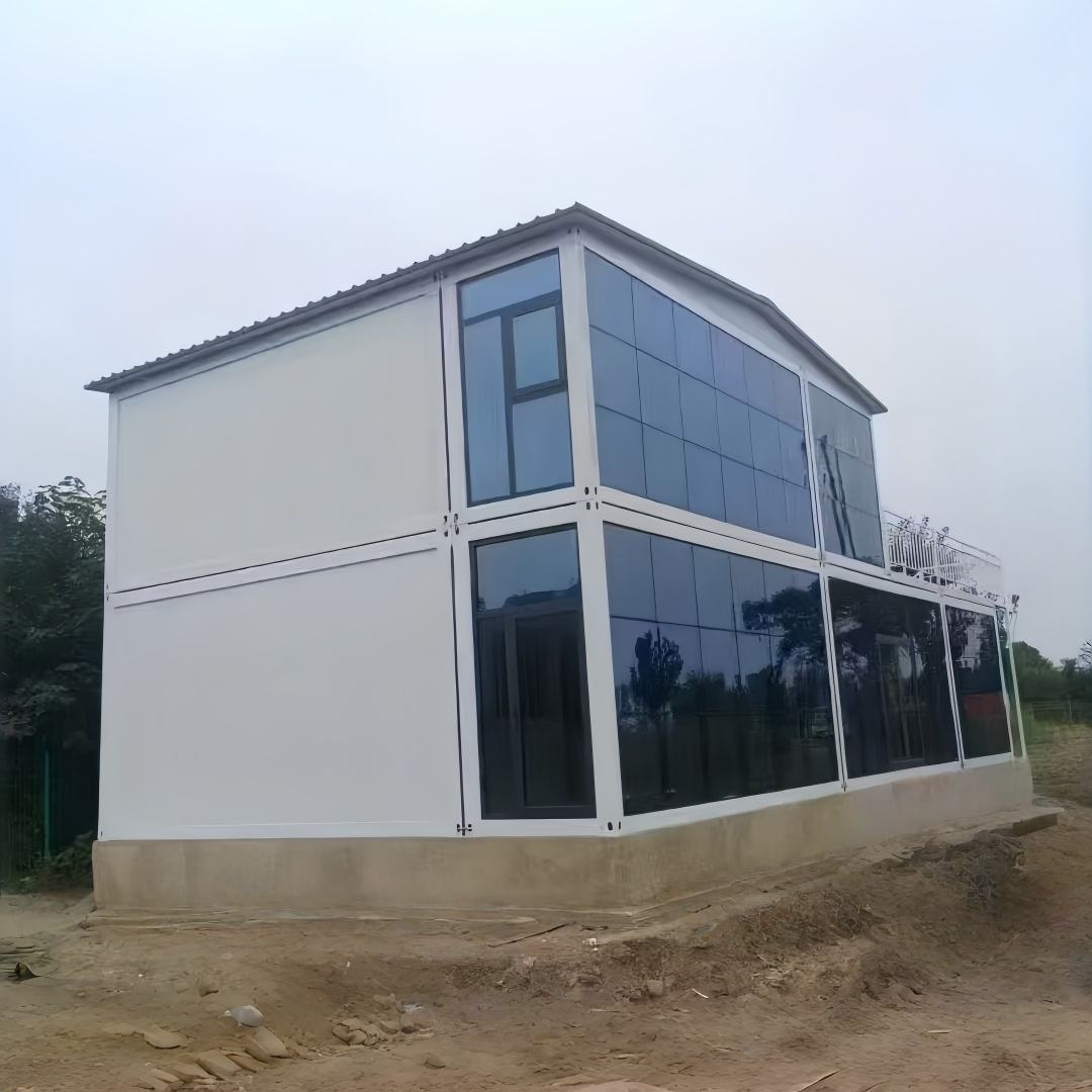 Two-Storey Glass Curtain Wall Flat Pack Building detail view