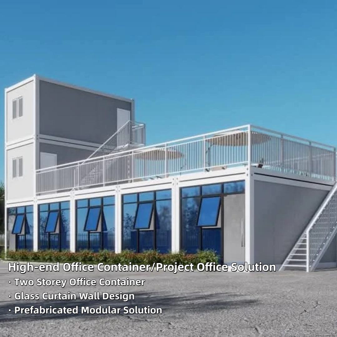 Two-Storey Glass Curtain Wall Flat Pack Building cover image for a modular product in the Flat Pack Container House category